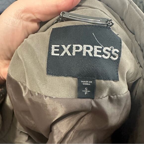 Express fur trim hooded Parka puffer green down filled warm coat jacket small - Picture 13 of 14